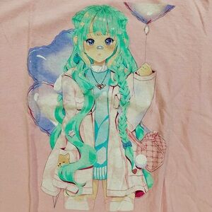 Pink Graphic Tee with Anime Character